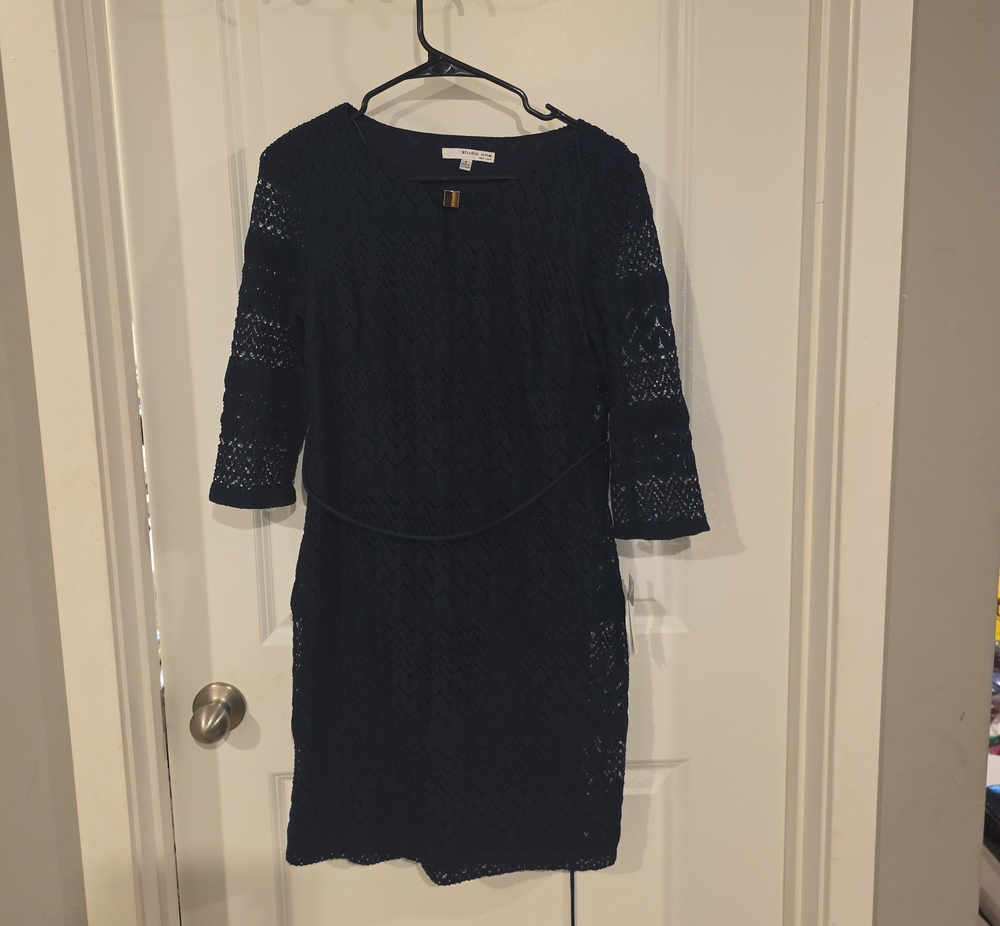 Studio I Navy Lace Dress with 3/4 Sleeves